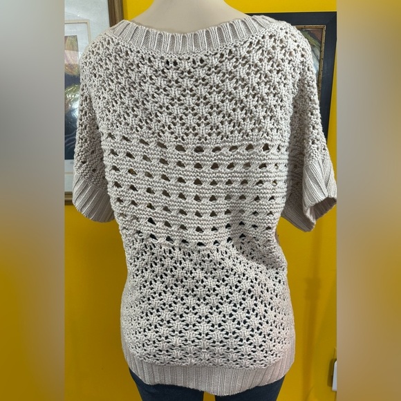 Allen B. By Allen Schwartz Women’s Tan Crochet Lace Pattern Short Sleeve Top - Picture 5 of 11